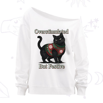 Purplehecate Overstimulated But Festive Christmas Off The Shoulder Sweatshirt