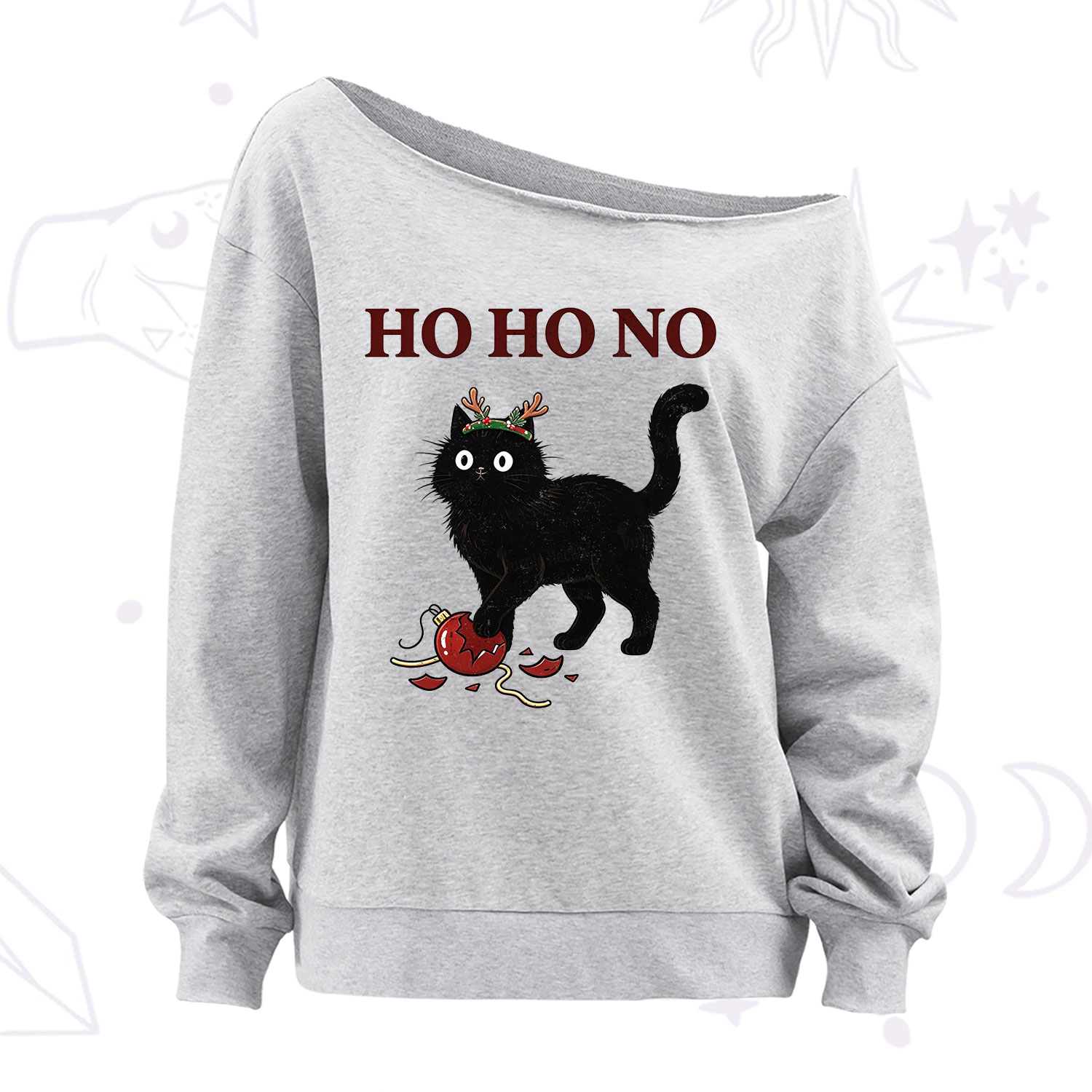 PurplehecateBlack Cat Antlers Christmas Off The Shoulder Sweatshirt