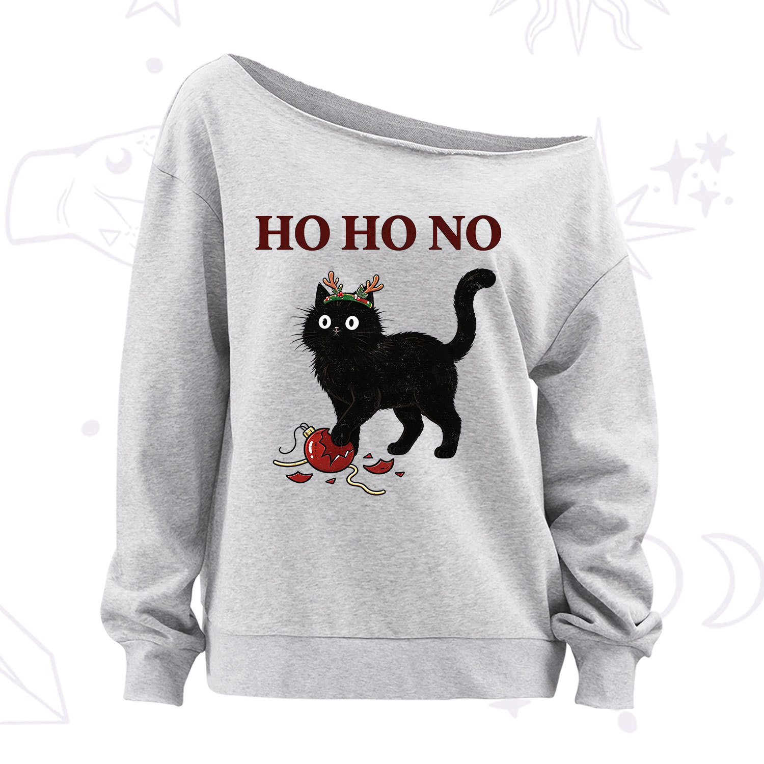 PurplehecateBlack Cat Antlers Christmas Off The Shoulder Sweatshirt