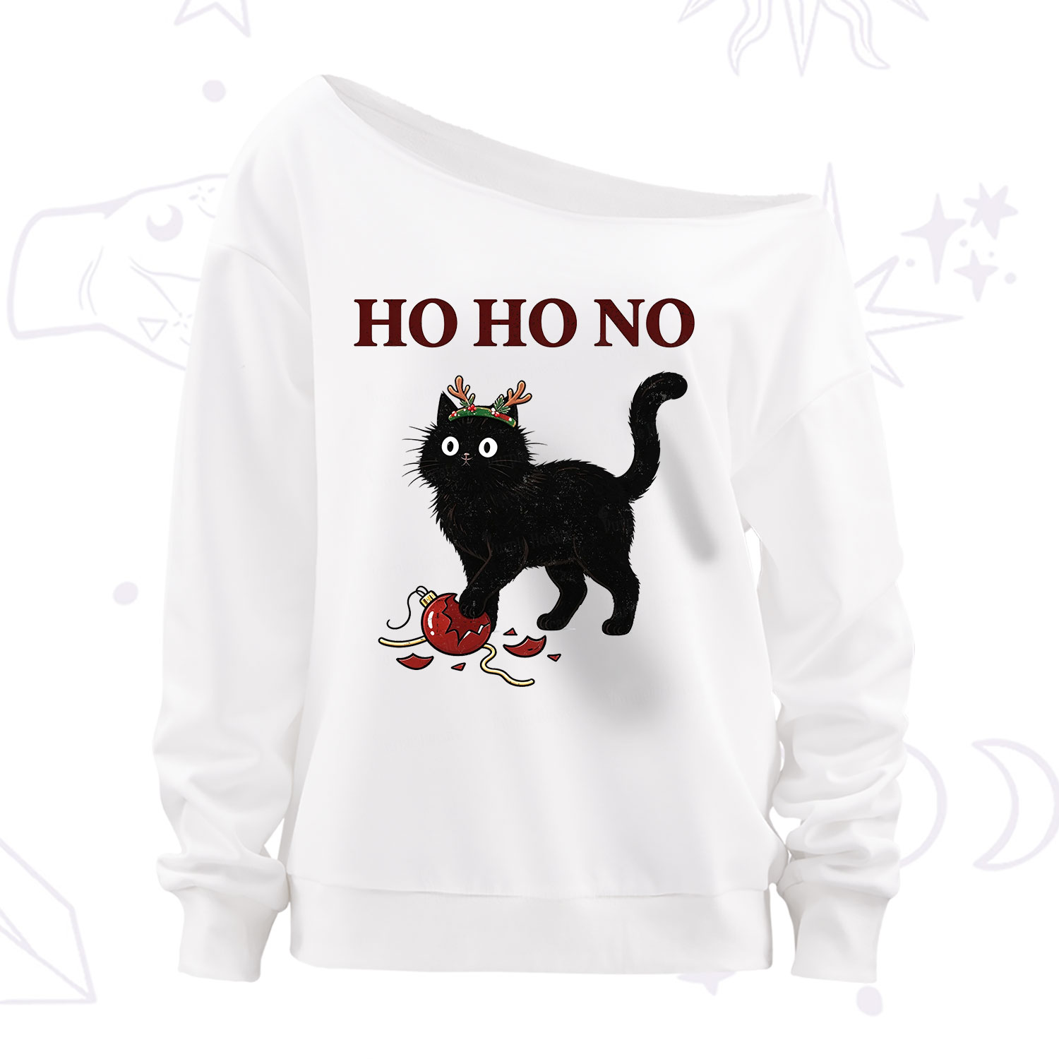 PurplehecateBlack Cat Antlers Christmas Off The Shoulder Sweatshirt