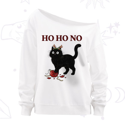 PurplehecateBlack Cat Antlers Christmas Off The Shoulder Sweatshirt