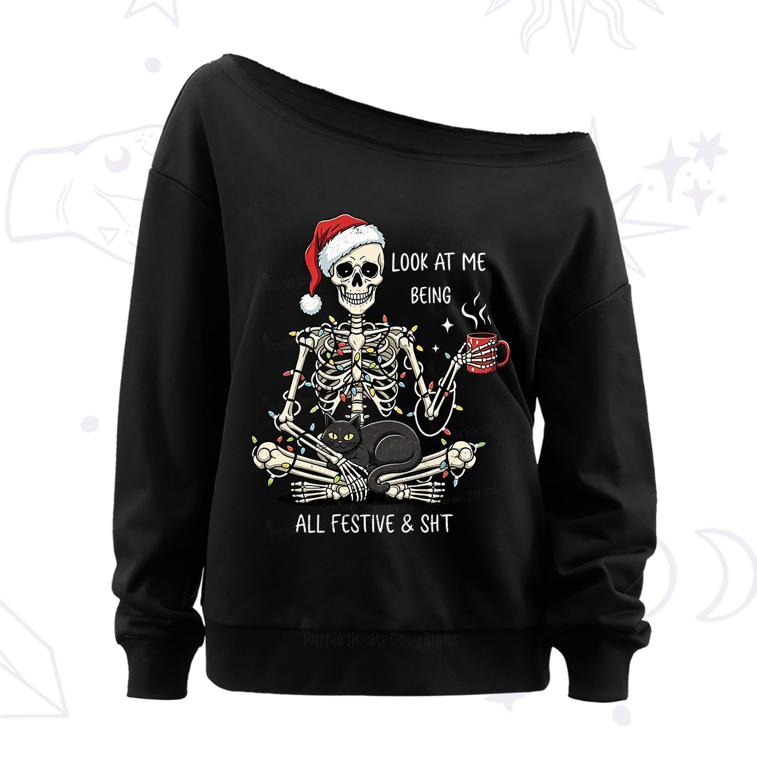 Purplehecate Look At Me Being All Festive Christmas Off The Shoulder Sweatshirt
