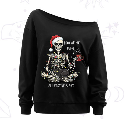 Purplehecate Look At Me Being All Festive Christmas Off The Shoulder Sweatshirt