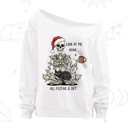 Purplehecate Look At Me Being All Festive Christmas Off The Shoulder Sweatshirt