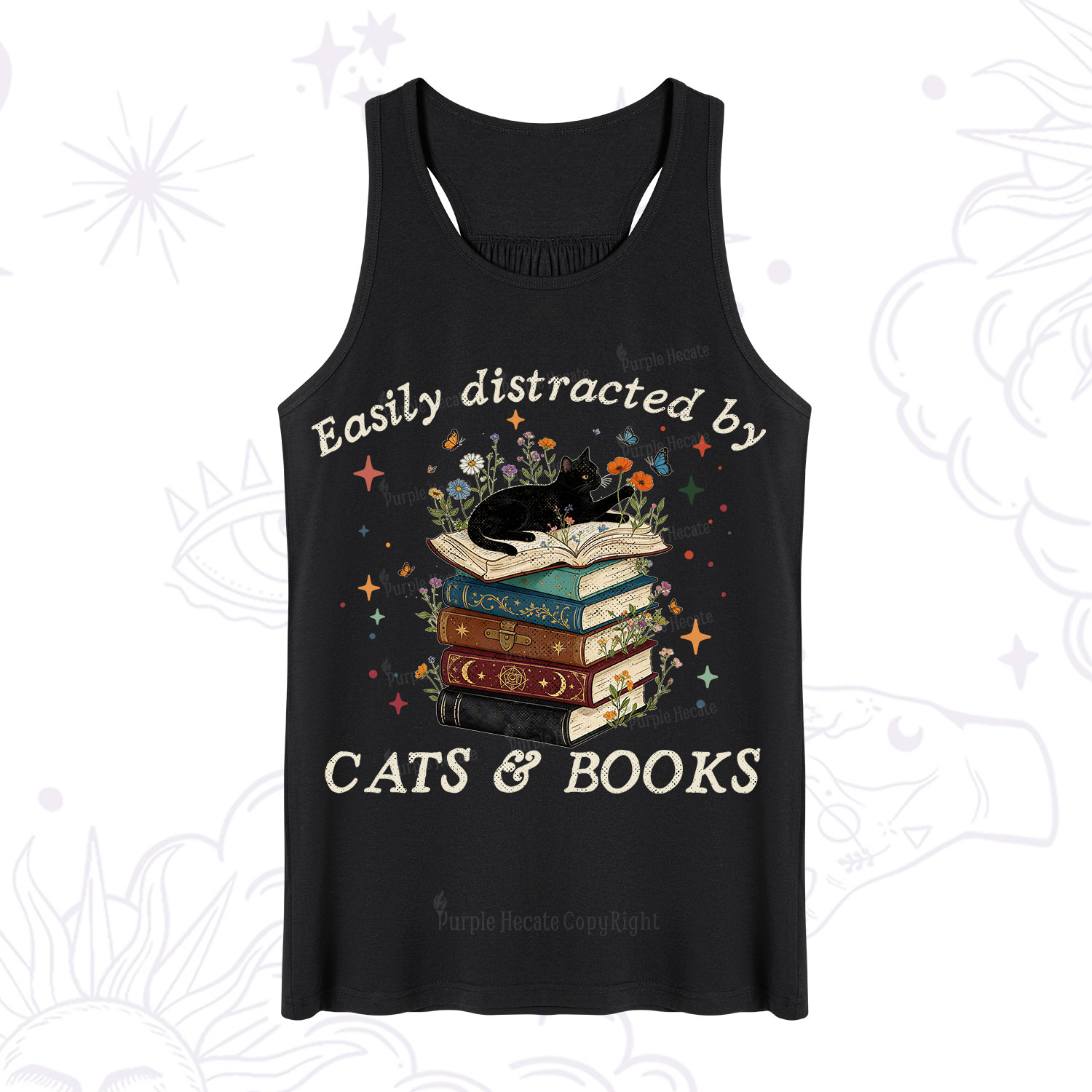 Purplehecate Easily Distracted By Cats And Books Tank