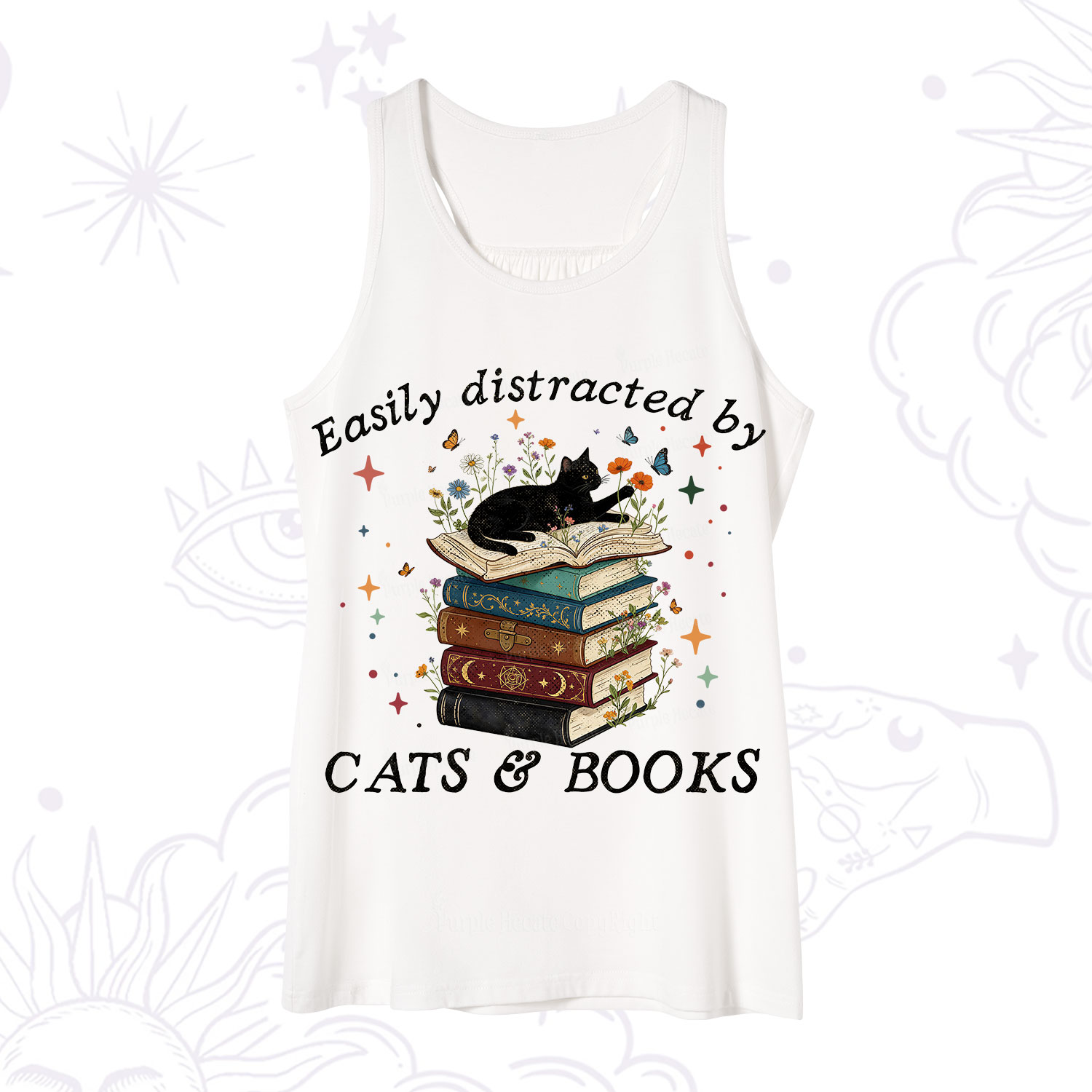 Purplehecate Easily Distracted By Cats And Books Tank