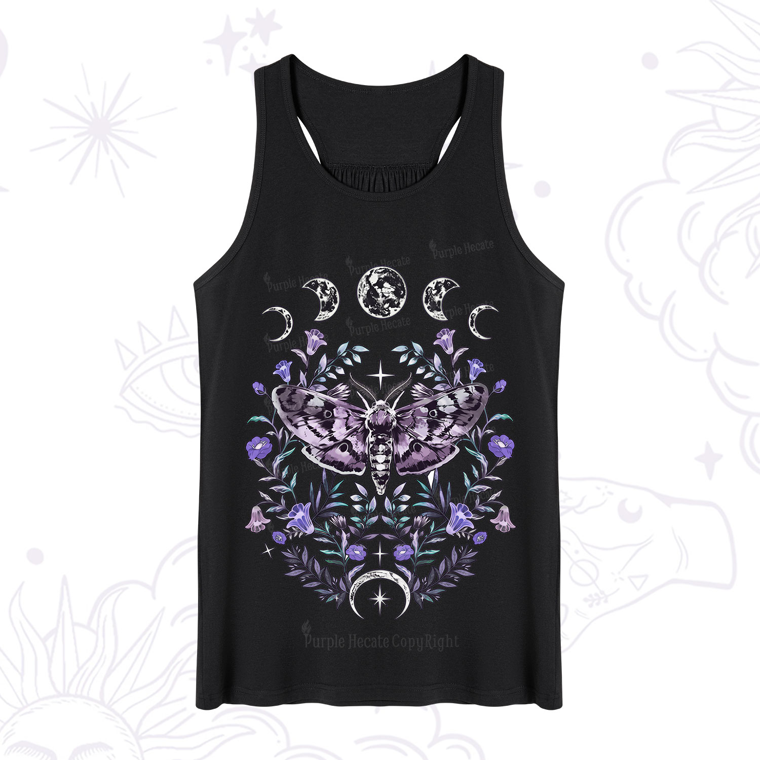 Purplehecate Gothic Mysterious Moth with Moon Tank