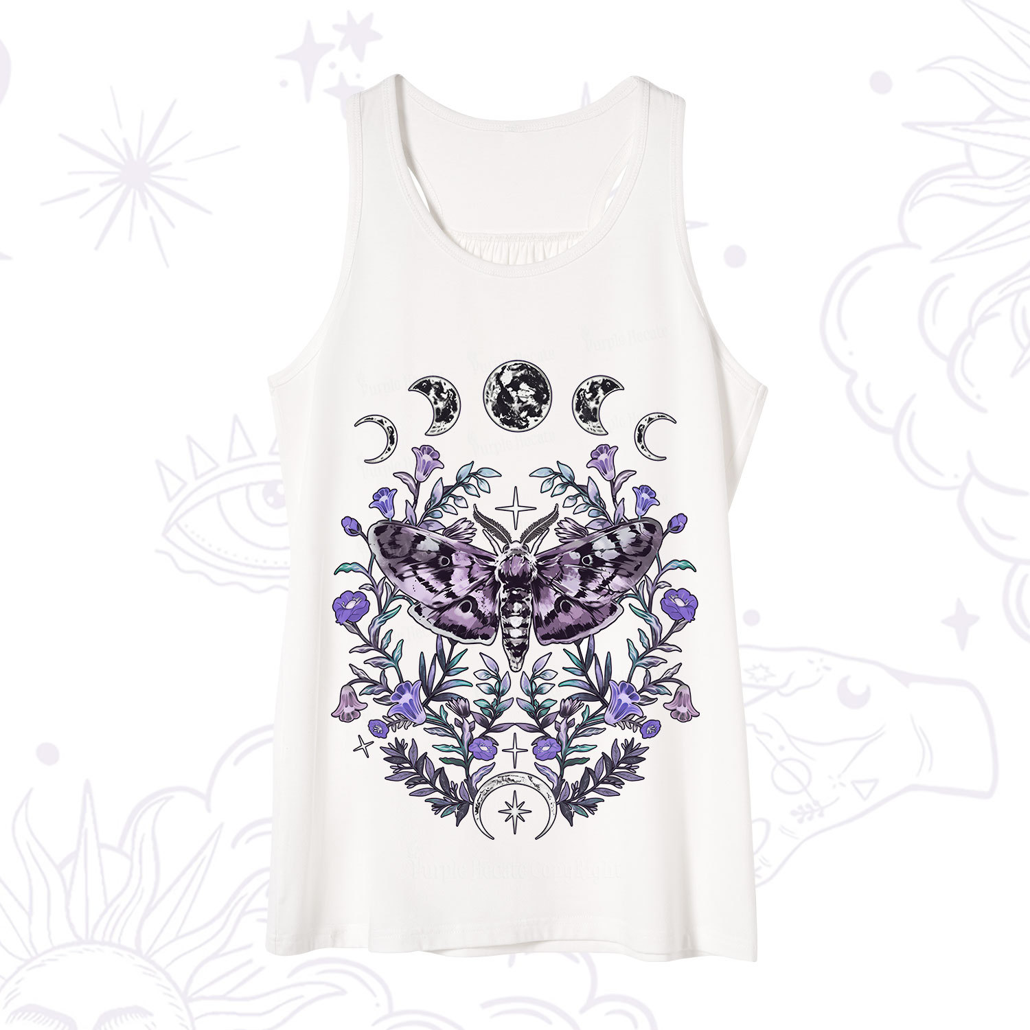 Purplehecate Gothic Mysterious Moth with Moon Tank