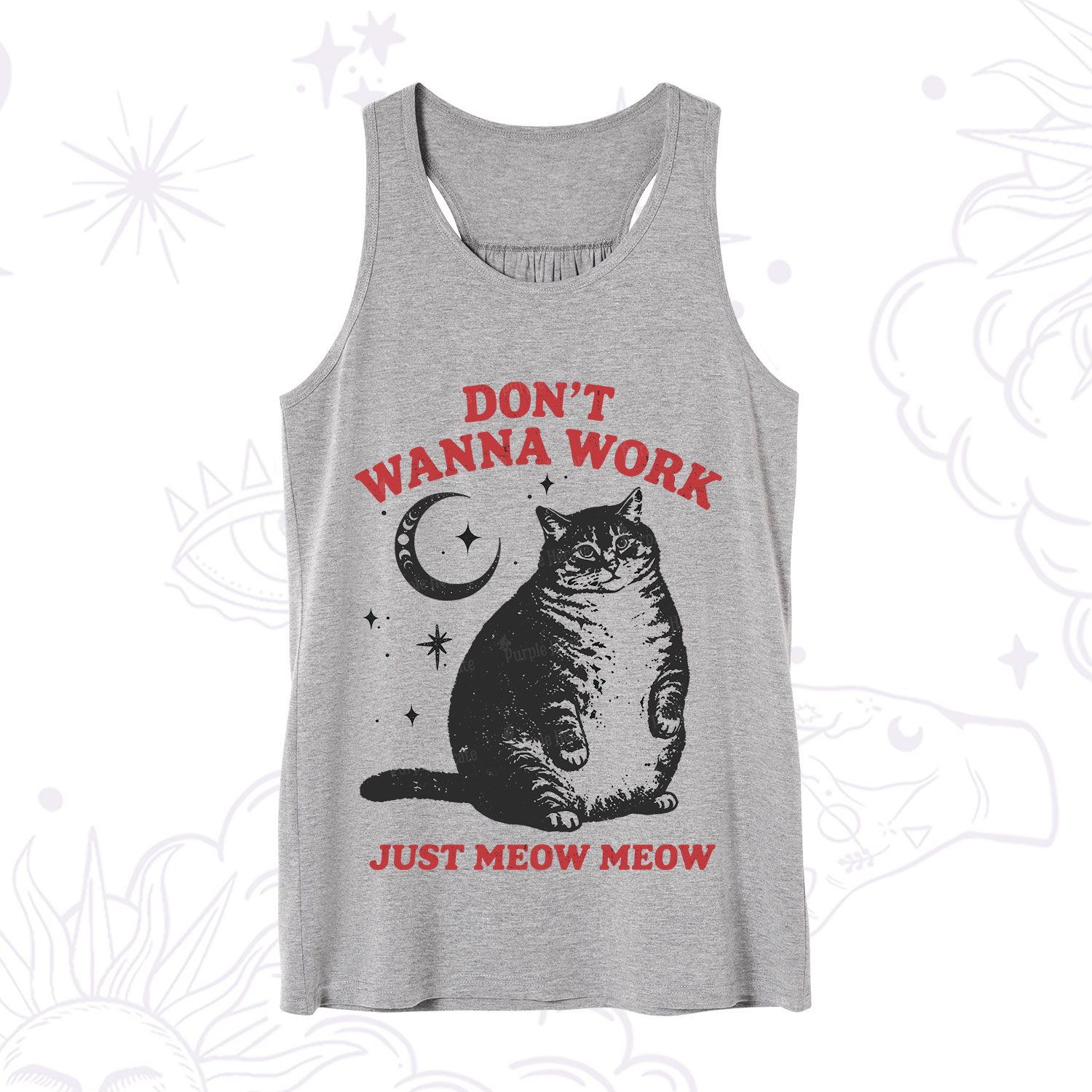 Purplehecate Don't Wanna Work Just Meow Meow Tank
