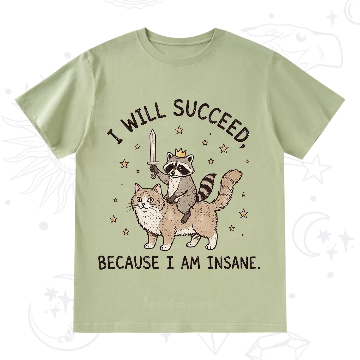 Purplehecate I Will Succeed Because I Am Insane Funny Raccoon T-Shirt