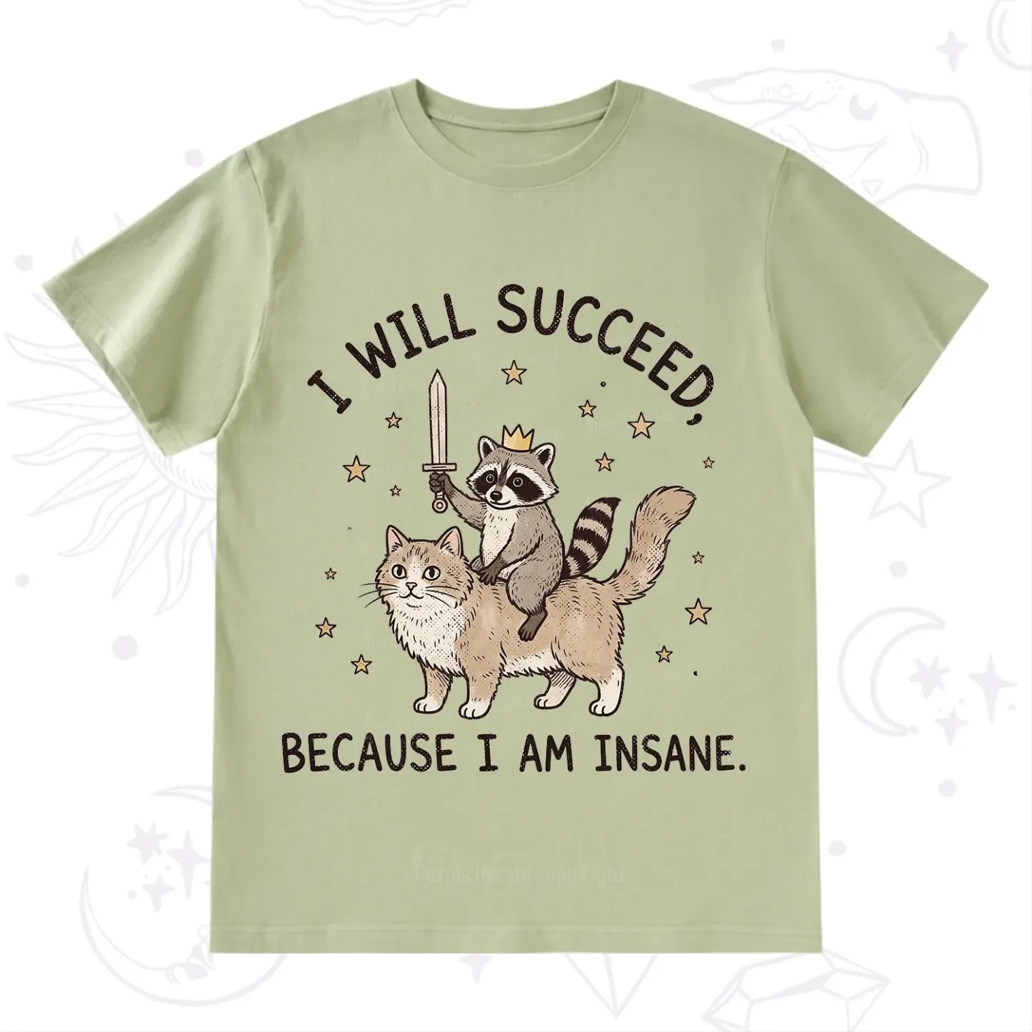 Purplehecate I Will Succeed Because I Am Insane Funny Raccoon T-Shirt