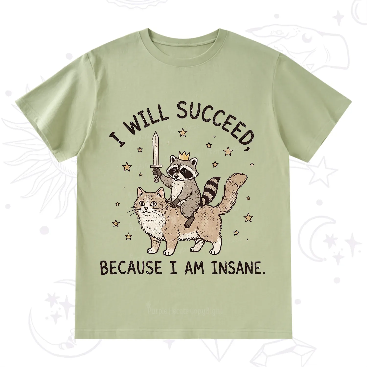 Purplehecate I Will Succeed Because I Am Insane Funny Raccoon T-Shirt