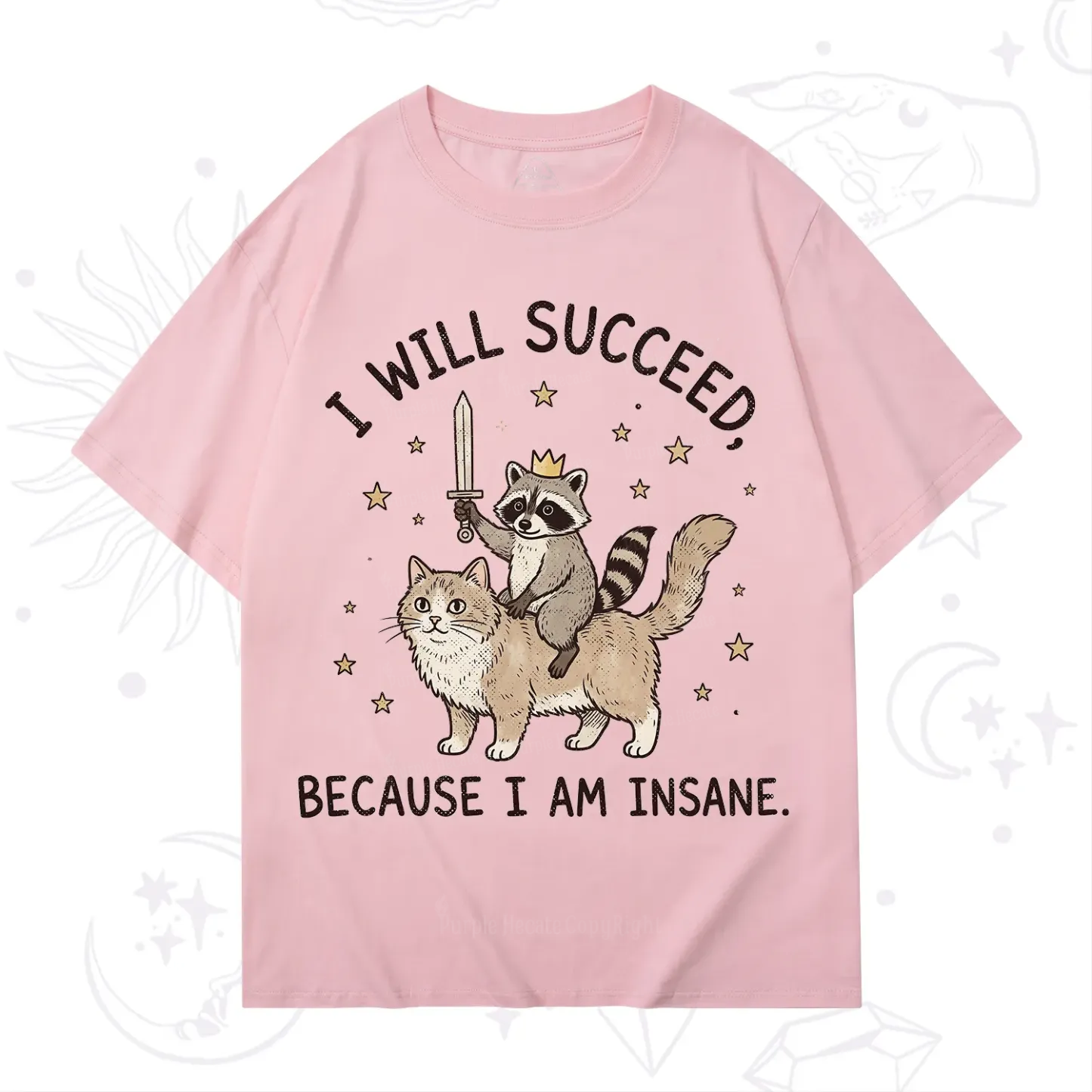 Purplehecate I Will Succeed Because I Am Insane Funny Raccoon T-Shirt