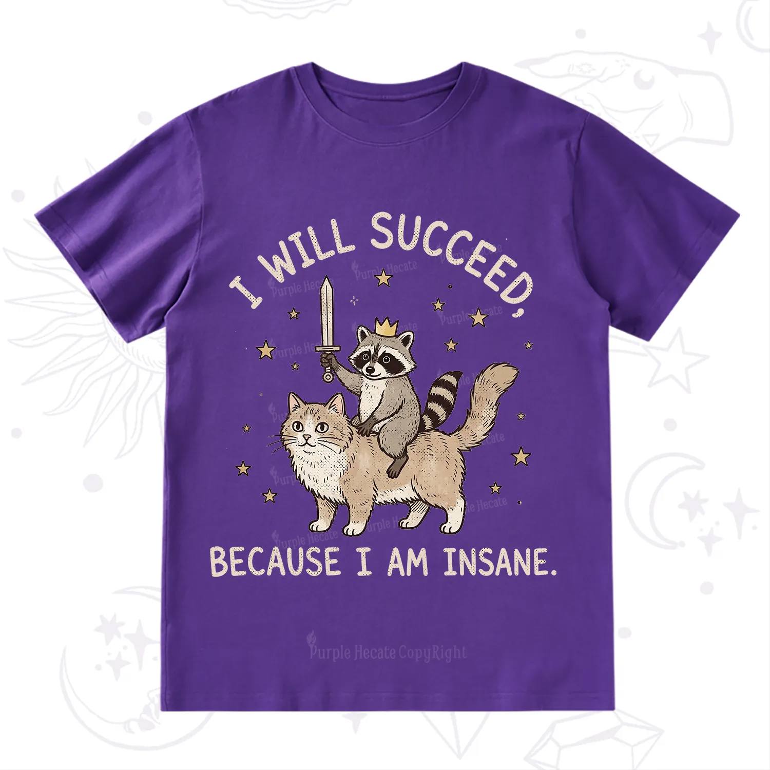 Purplehecate I Will Succeed Because I Am Insane Funny Raccoon T-Shirt