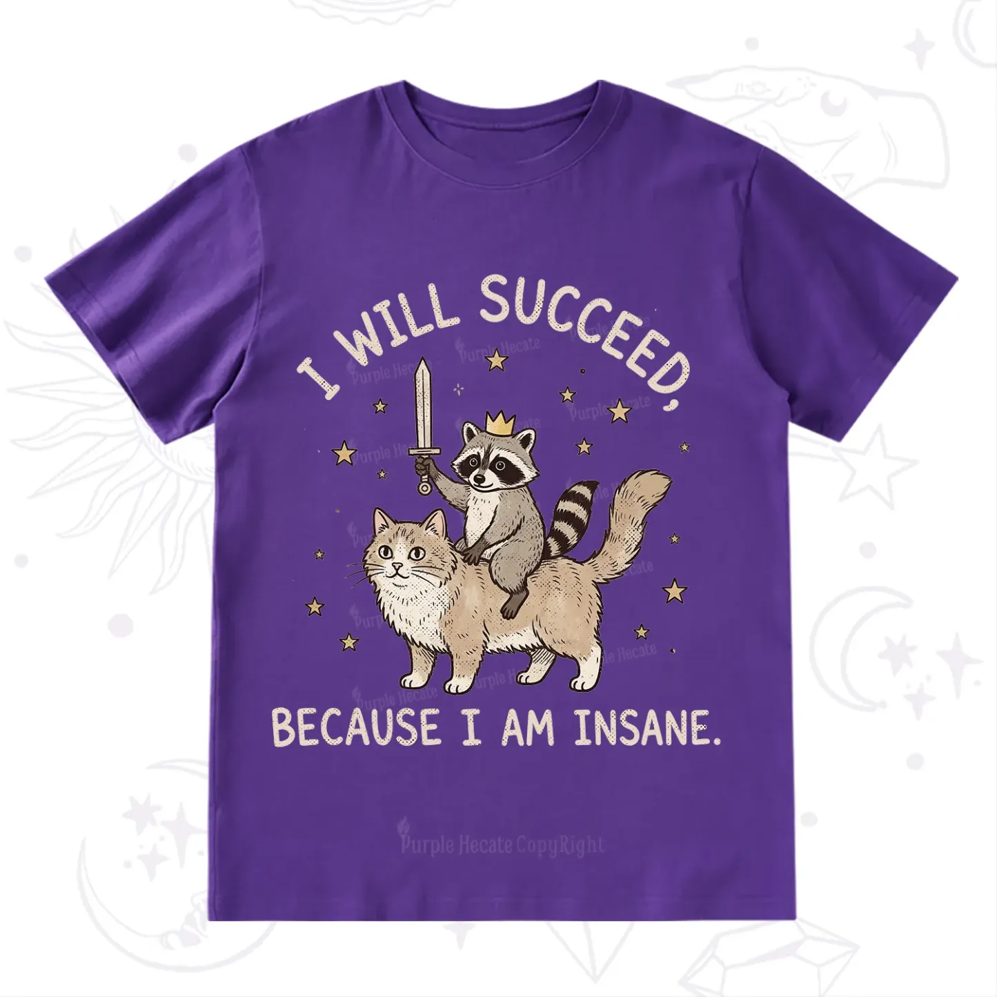 Purplehecate I Will Succeed Because I Am Insane Funny Raccoon T-Shirt