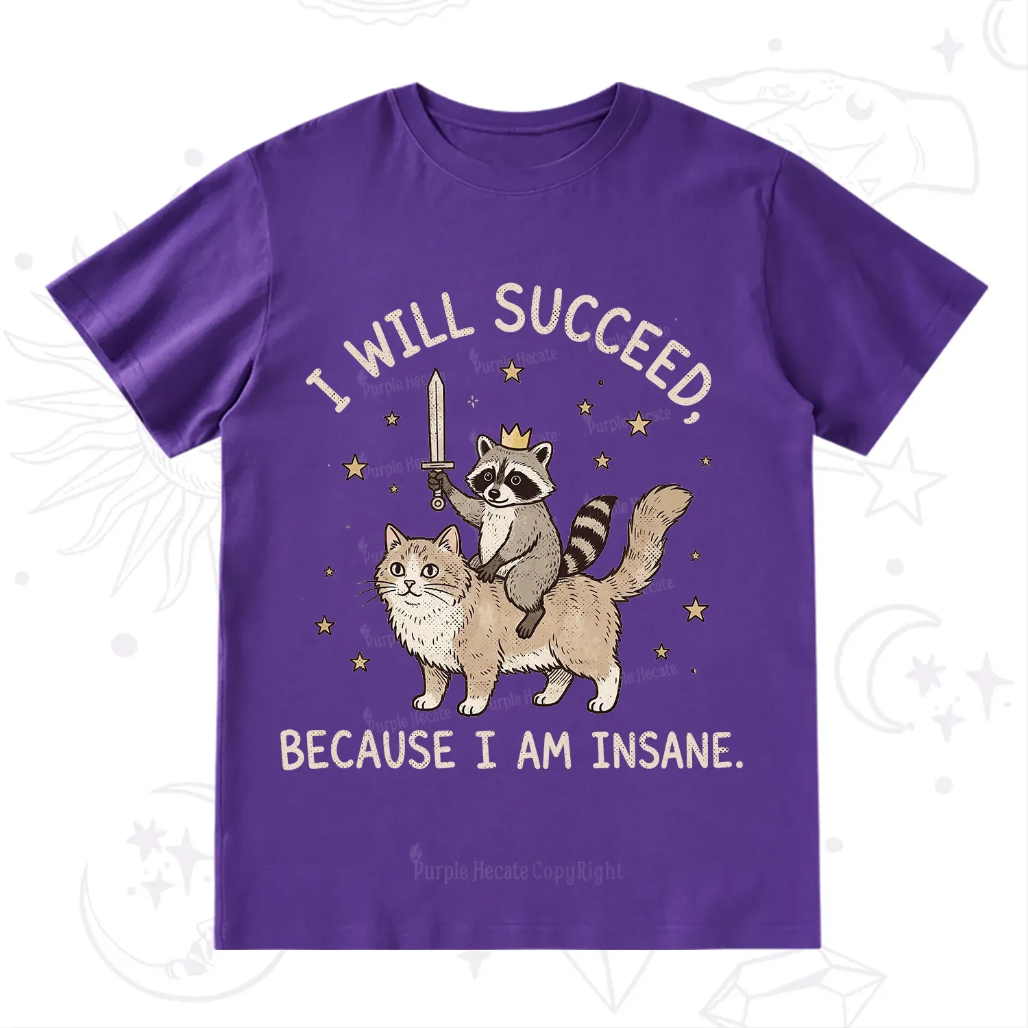 Purplehecate I Will Succeed Because I Am Insane Funny Raccoon T-Shirt