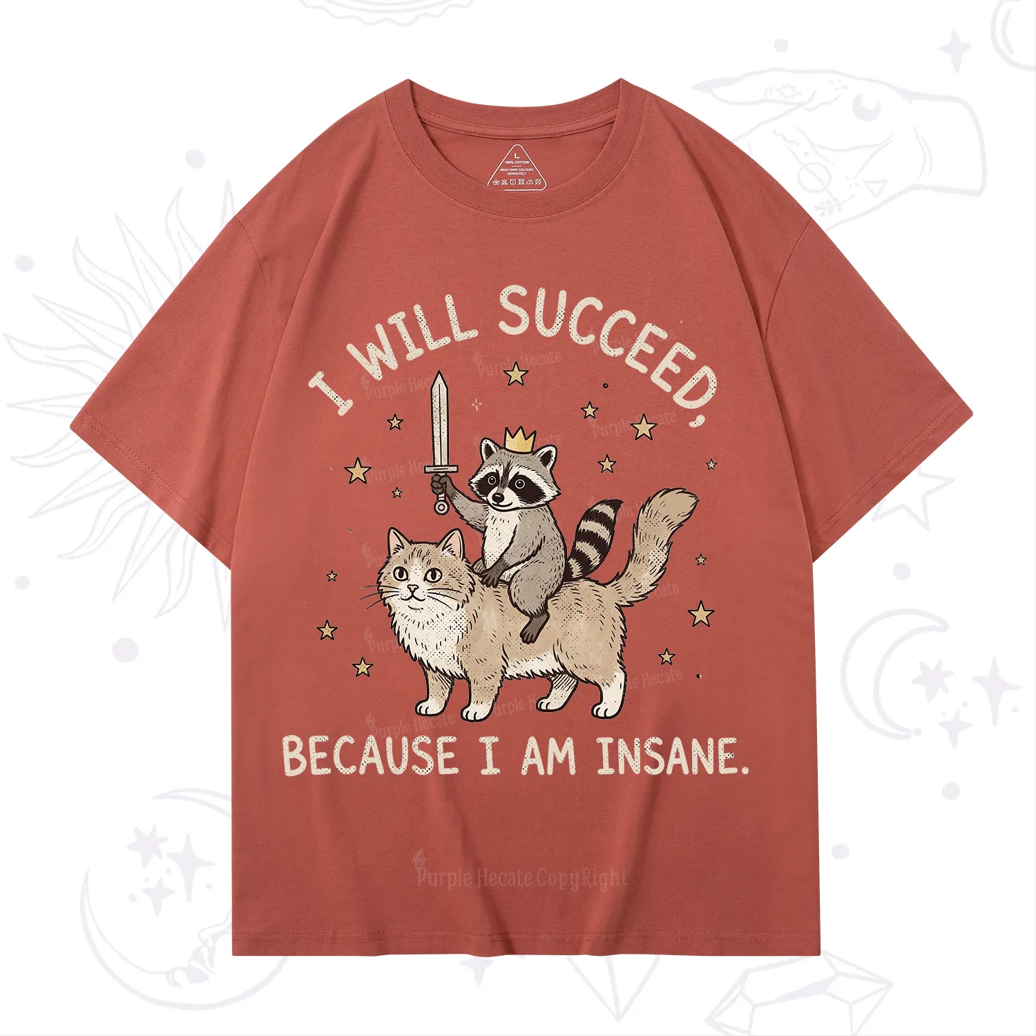 Purplehecate I Will Succeed Because I Am Insane Funny Raccoon T-Shirt