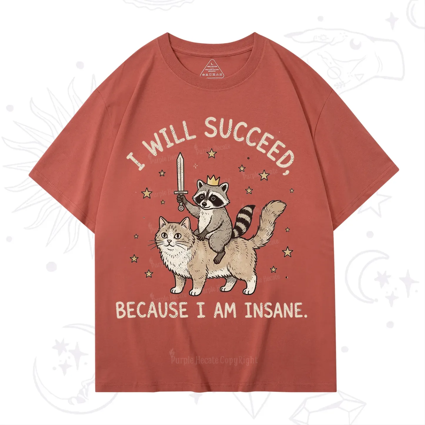 Purplehecate I Will Succeed Because I Am Insane Funny Raccoon T-Shirt