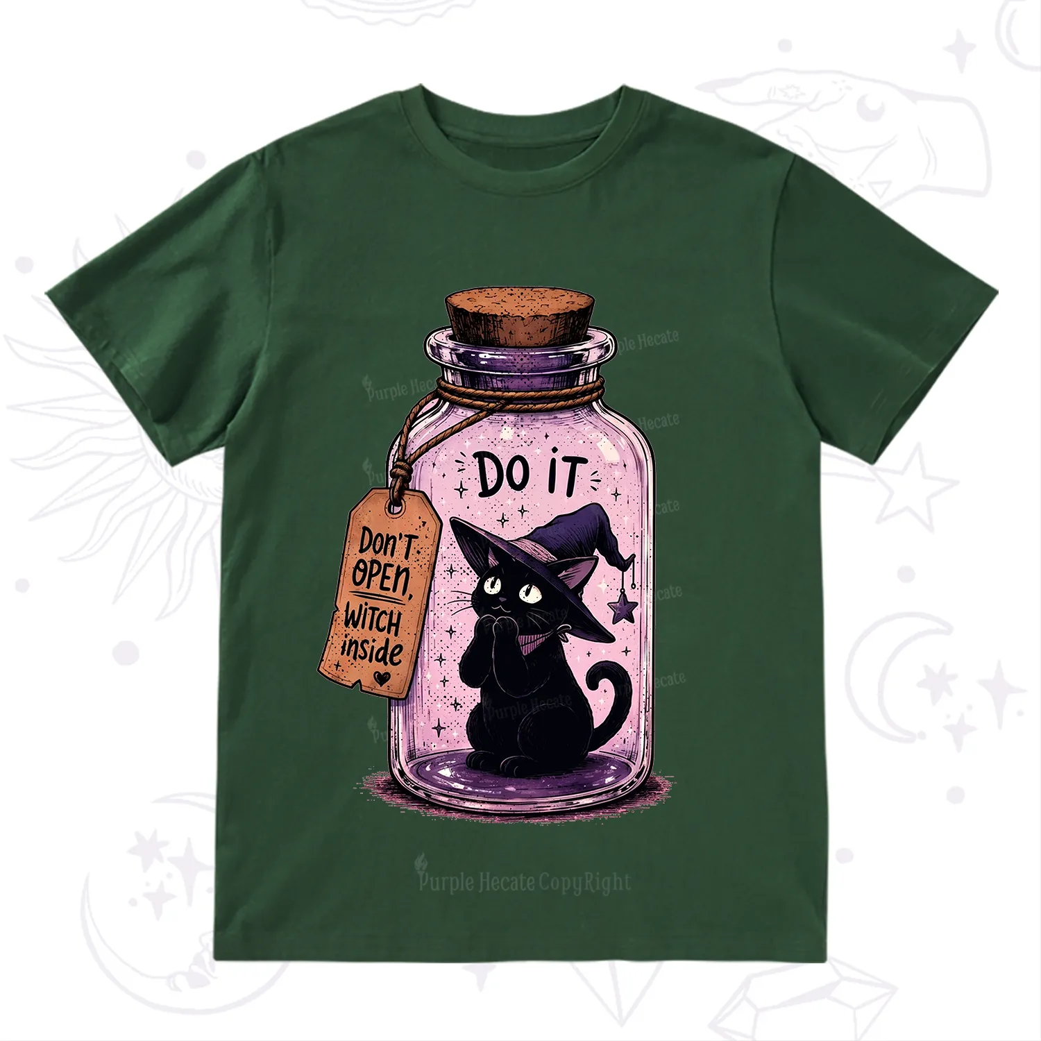 Purplehecate Witchy Cat in a Bottle T-Shirt