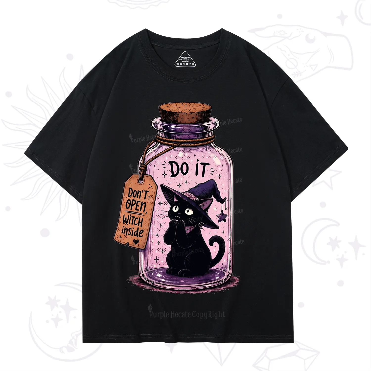 Purplehecate Witchy Cat in a Bottle T-Shirt