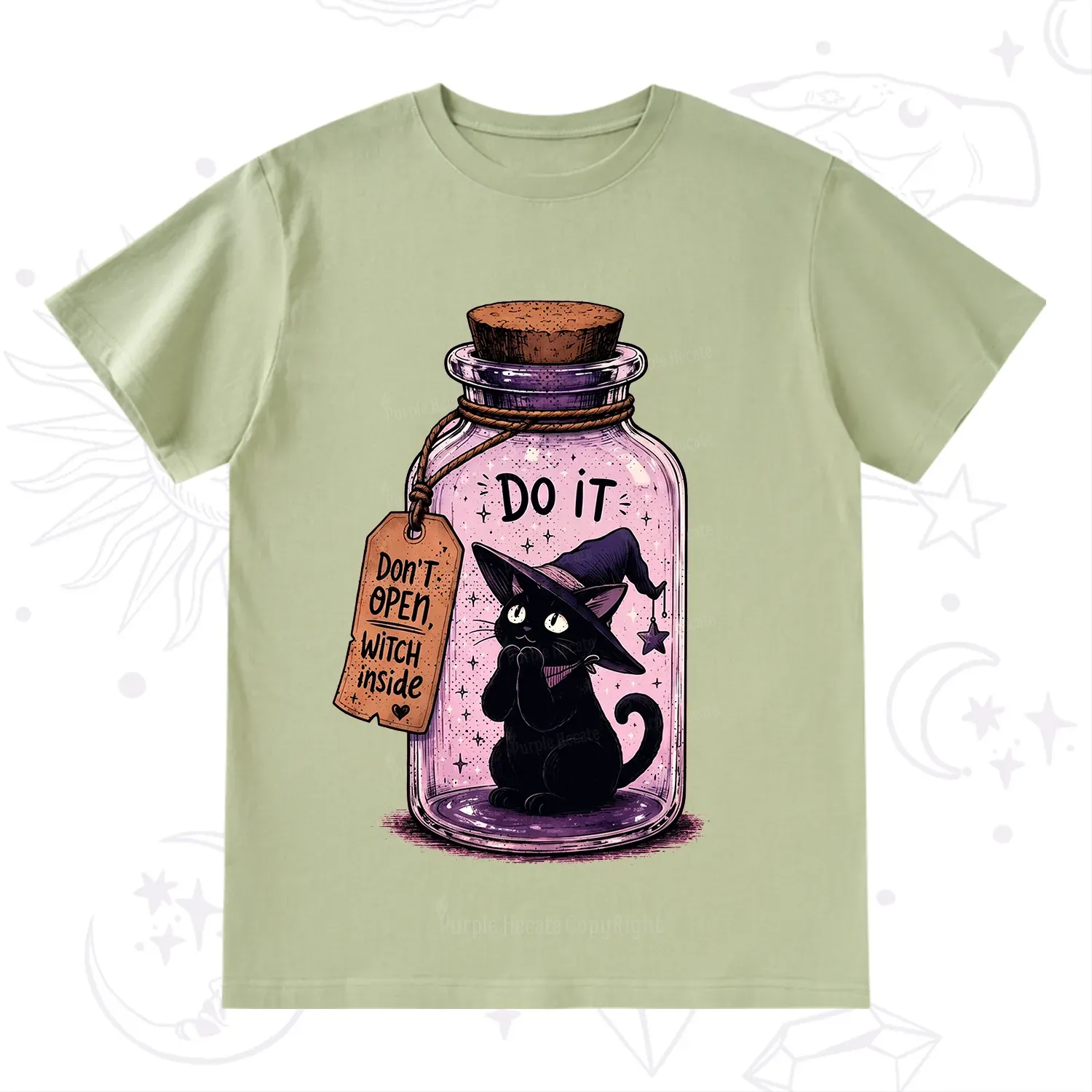Purplehecate Witchy Cat in a Bottle T-Shirt
