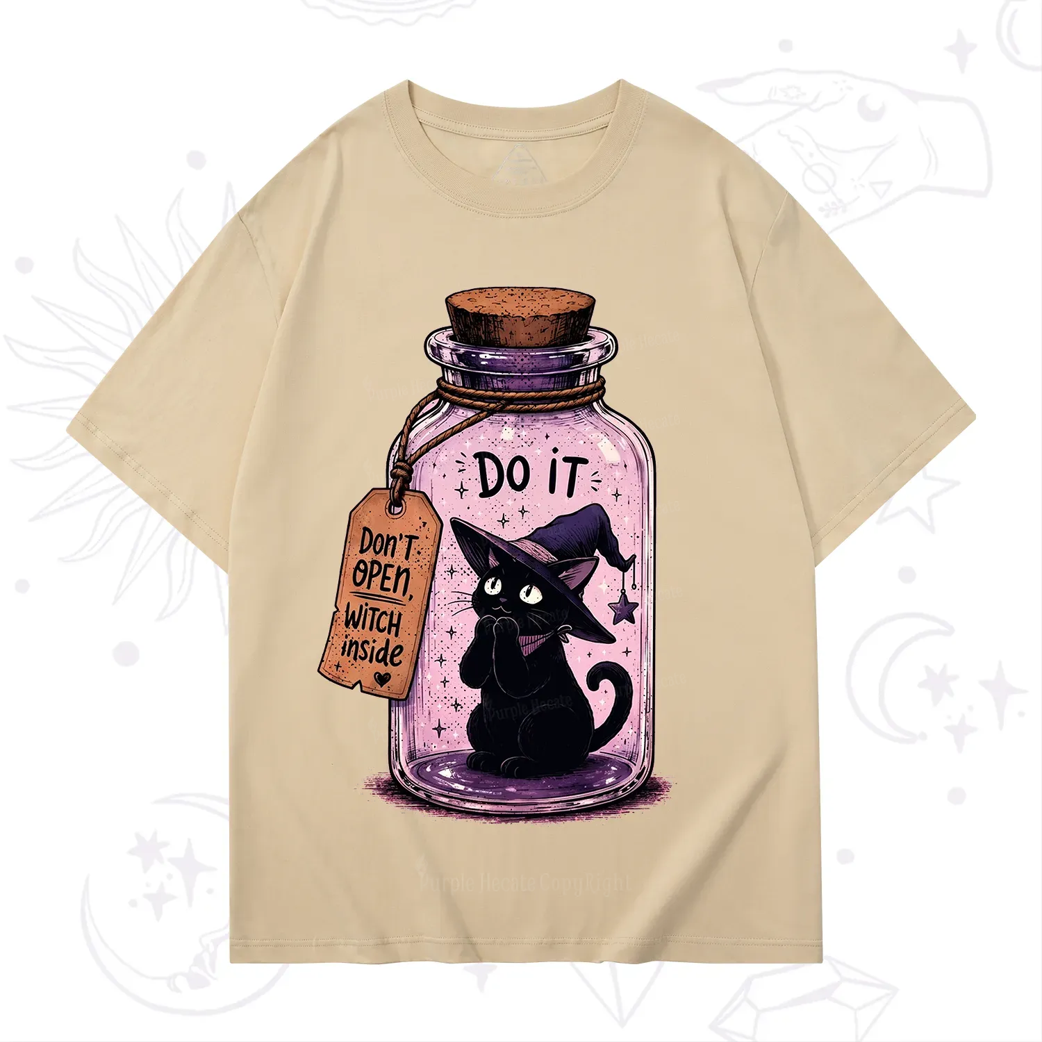 Purplehecate Witchy Cat in a Bottle T-Shirt