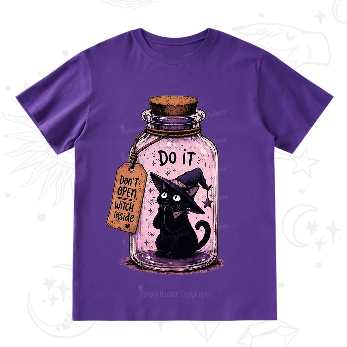 Purplehecate Witchy Cat in a Bottle T-Shirt