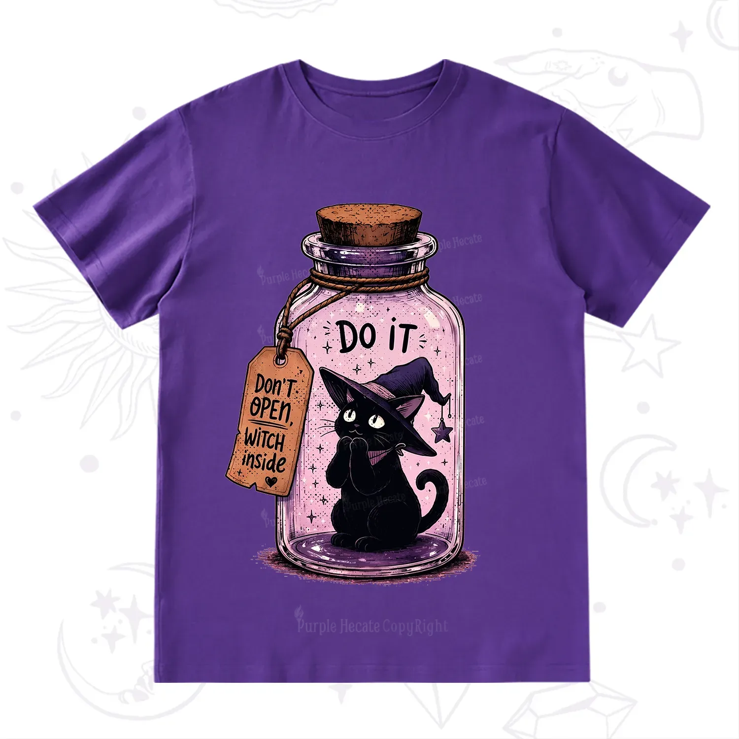 Purplehecate Witchy Cat in a Bottle T-Shirt