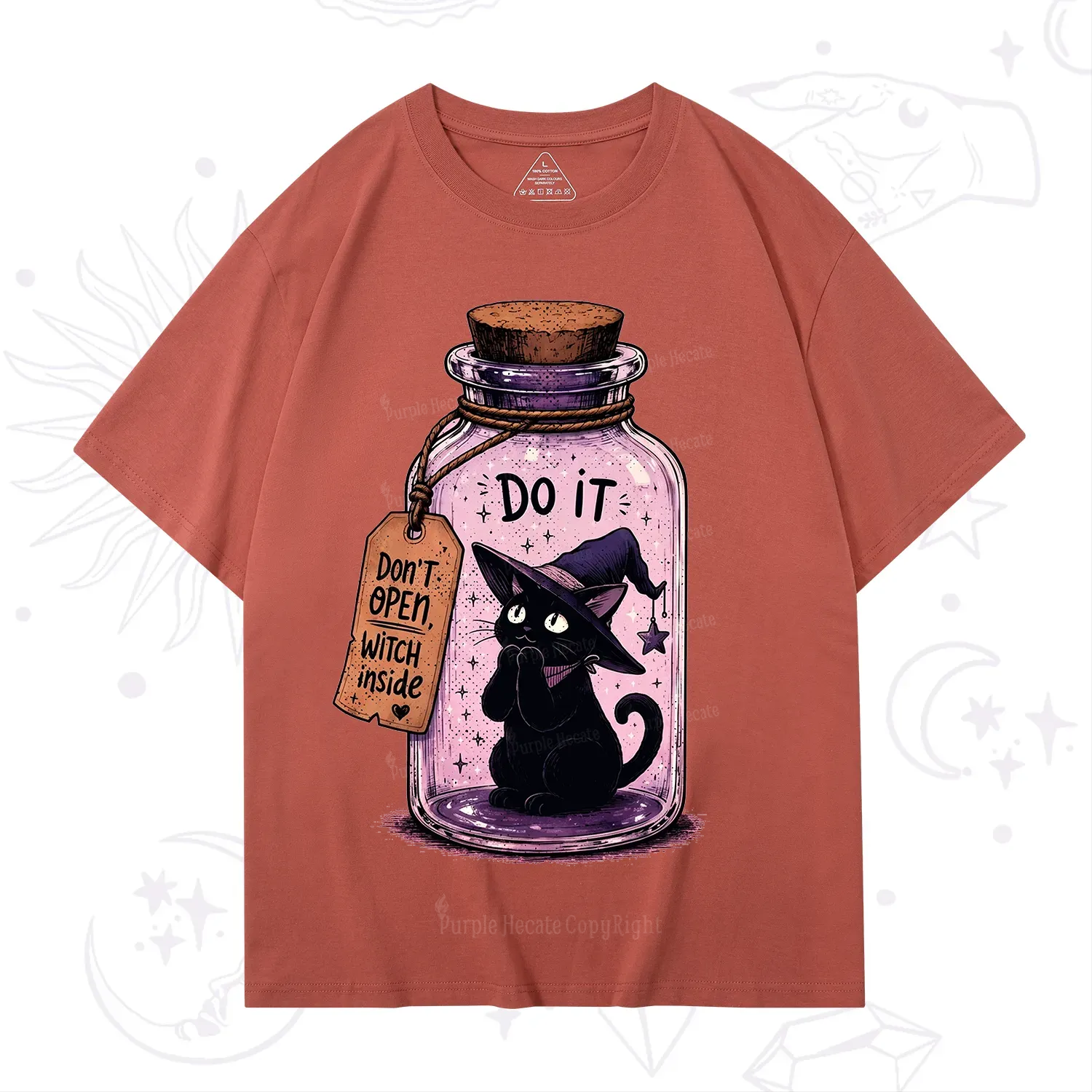 Purplehecate Witchy Cat in a Bottle T-Shirt