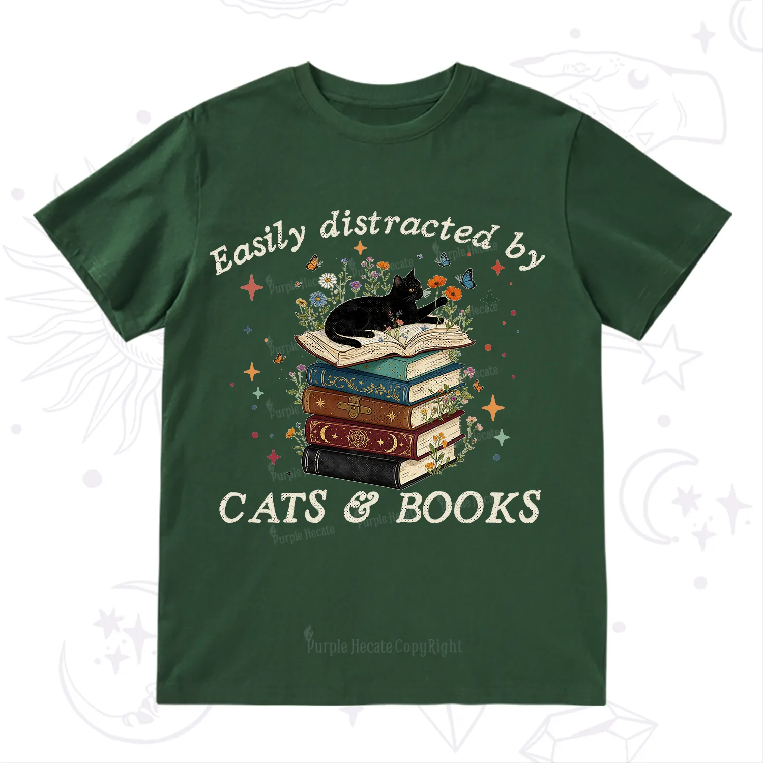 Purplehecate Easily Distracted By Cats And Books T-Shirt