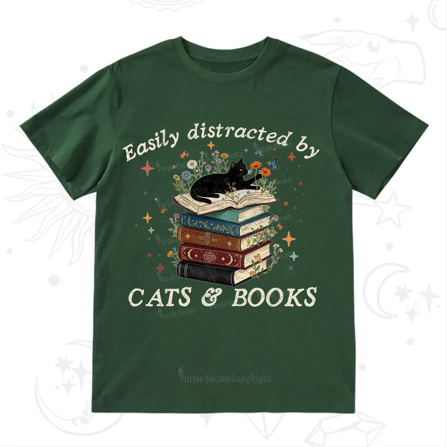 Purplehecate Easily Distracted By Cats And Books T-Shirt