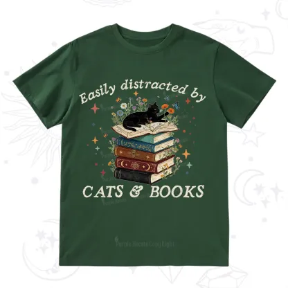 Purplehecate Easily Distracted By Cats And Books T-Shirt