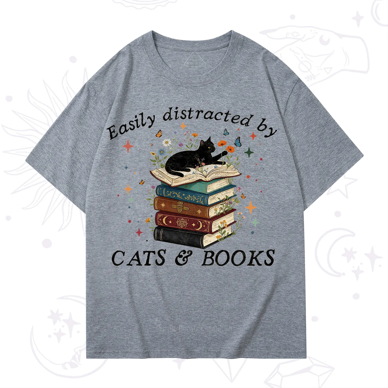 Purplehecate Easily Distracted By Cats And Books T-Shirt