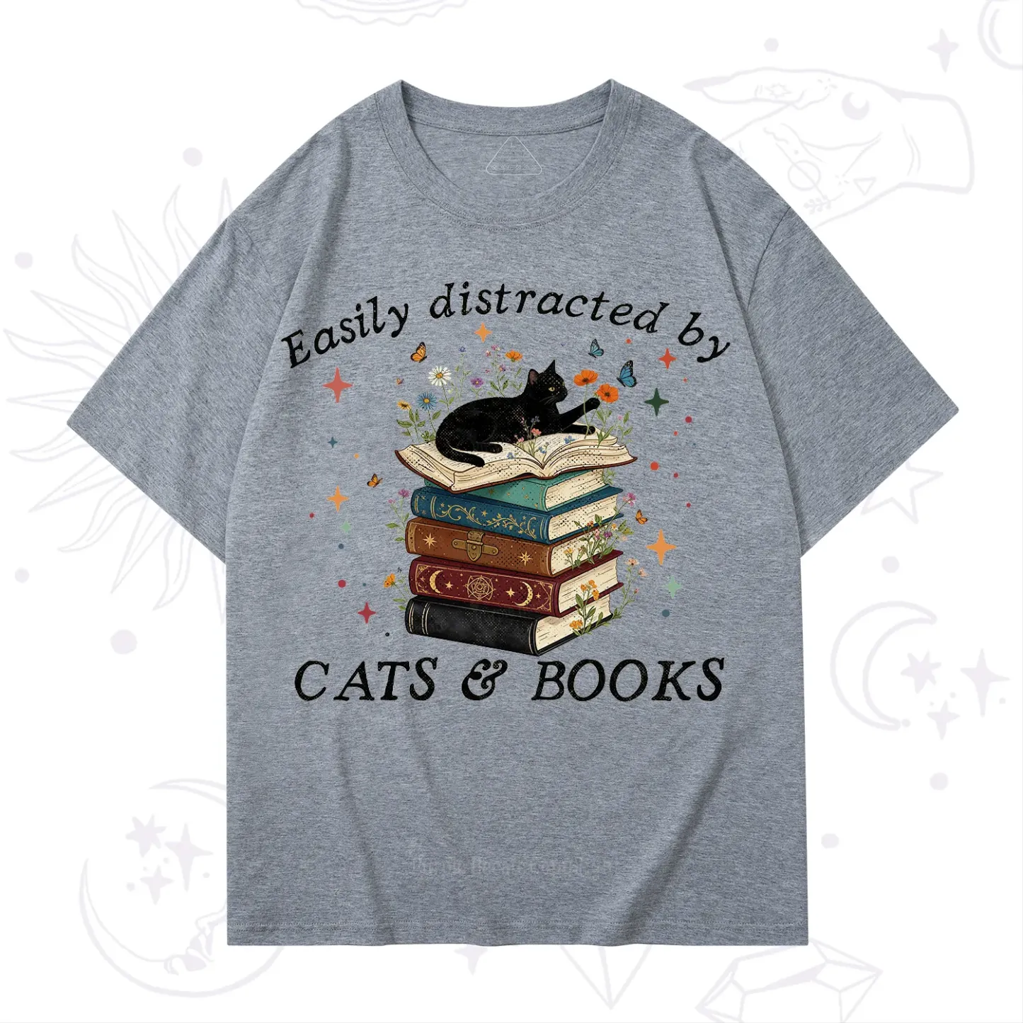 Purplehecate Easily Distracted By Cats And Books T-Shirt
