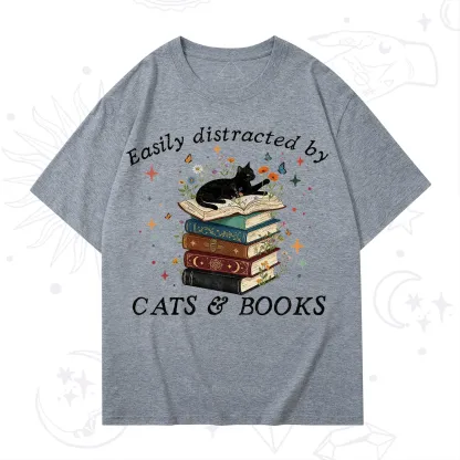 Purplehecate Easily Distracted By Cats And Books T-Shirt
