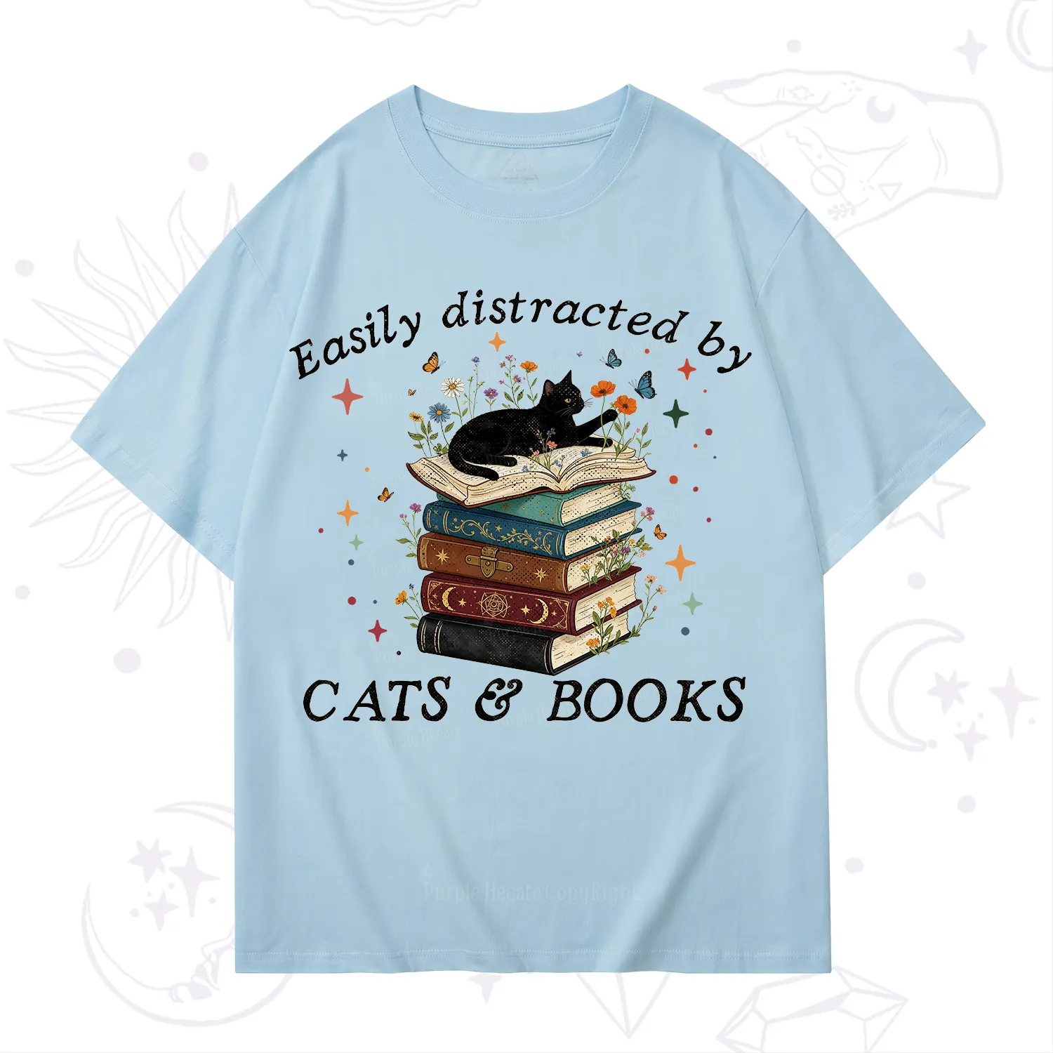 Purplehecate Easily Distracted By Cats And Books T-Shirt