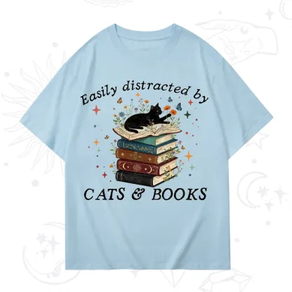 Purplehecate Easily Distracted By Cats And Books T-Shirt