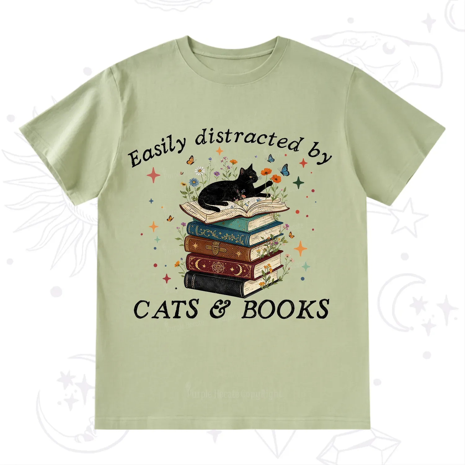 Purplehecate Easily Distracted By Cats And Books T-Shirt