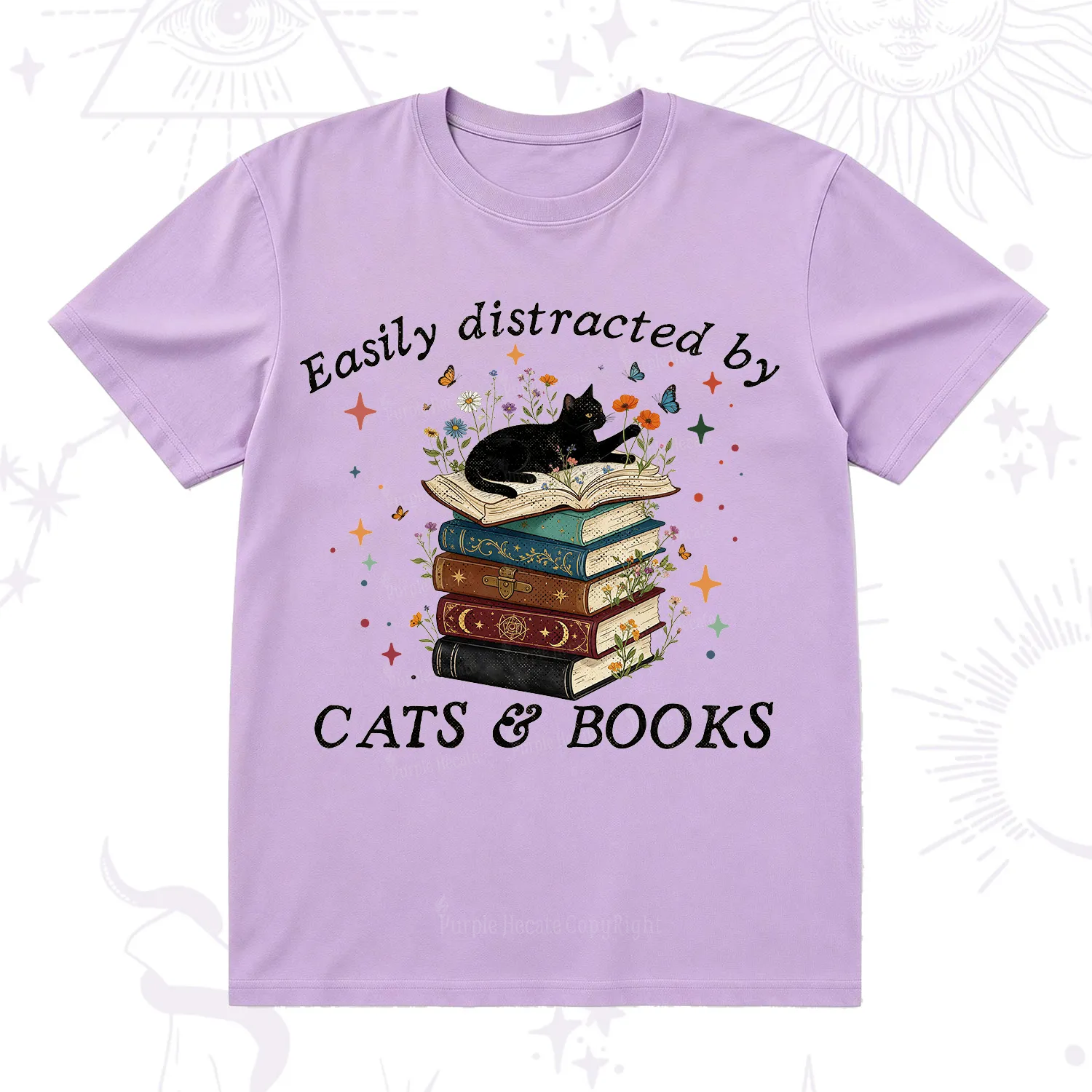 Purplehecate Easily Distracted By Cats And Books T-Shirt