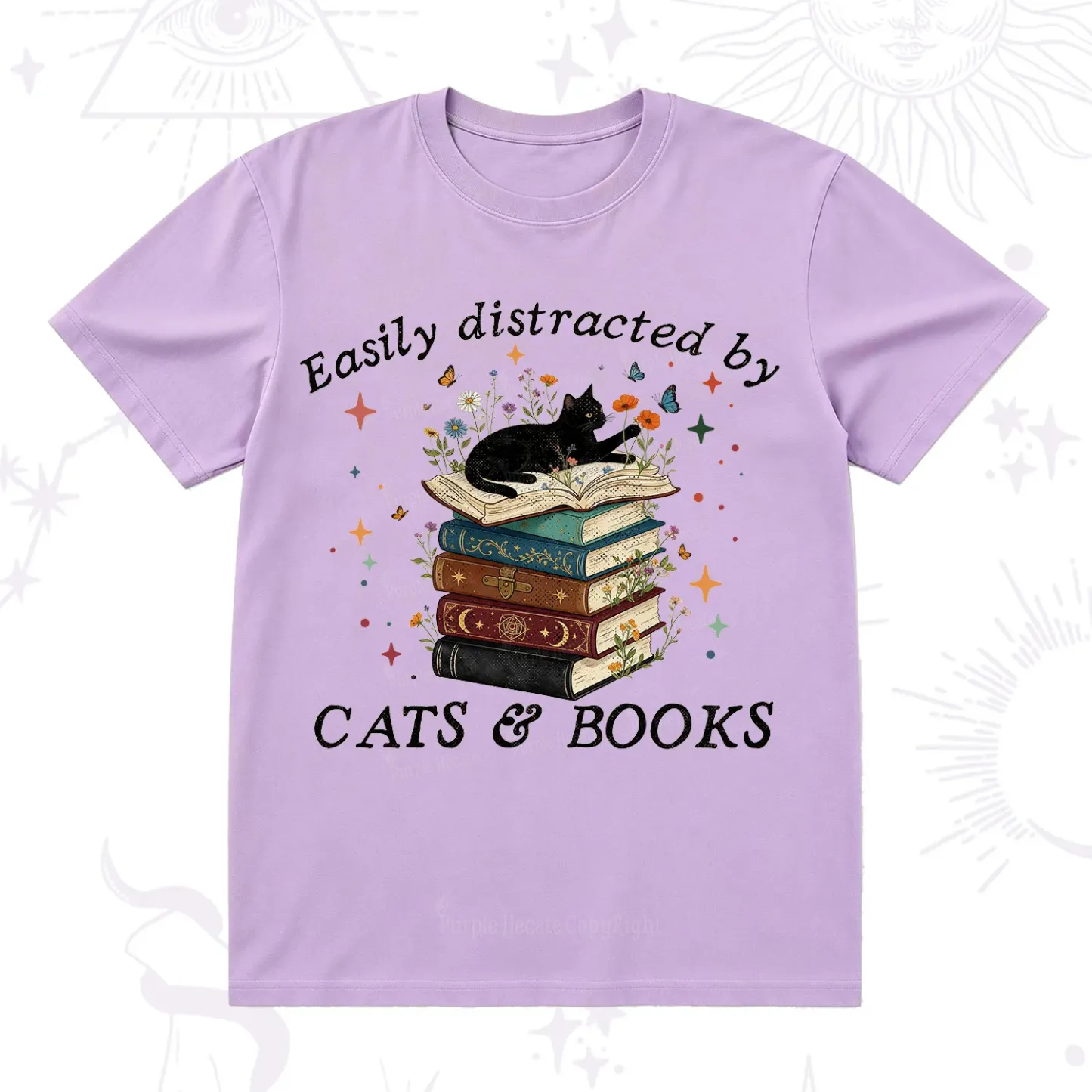 Purplehecate Easily Distracted By Cats And Books T-Shirt