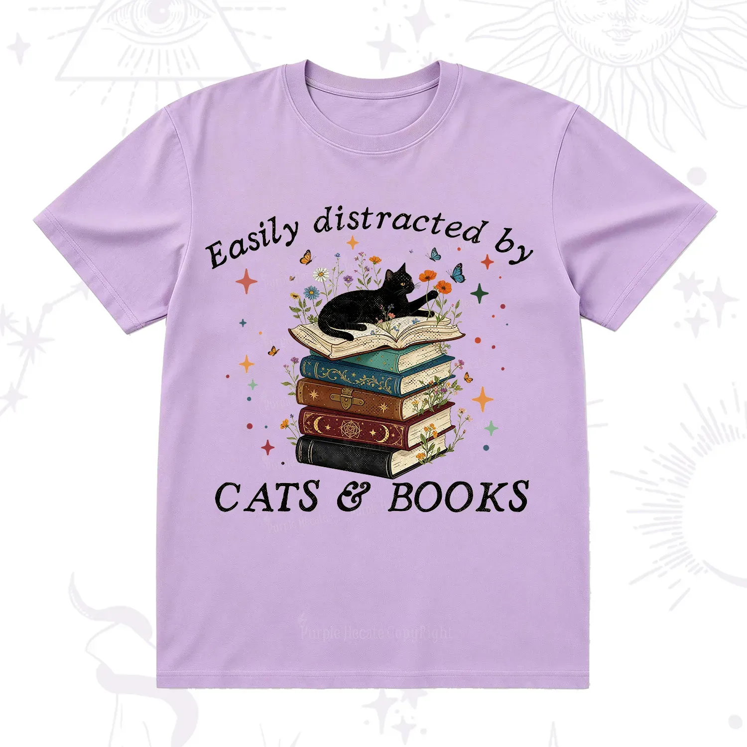 Purplehecate Easily Distracted By Cats And Books T-Shirt