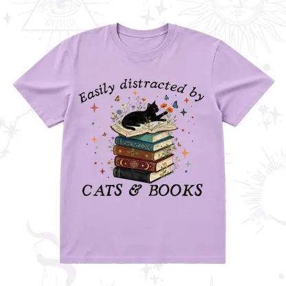 Purplehecate Easily Distracted By Cats And Books T-Shirt
