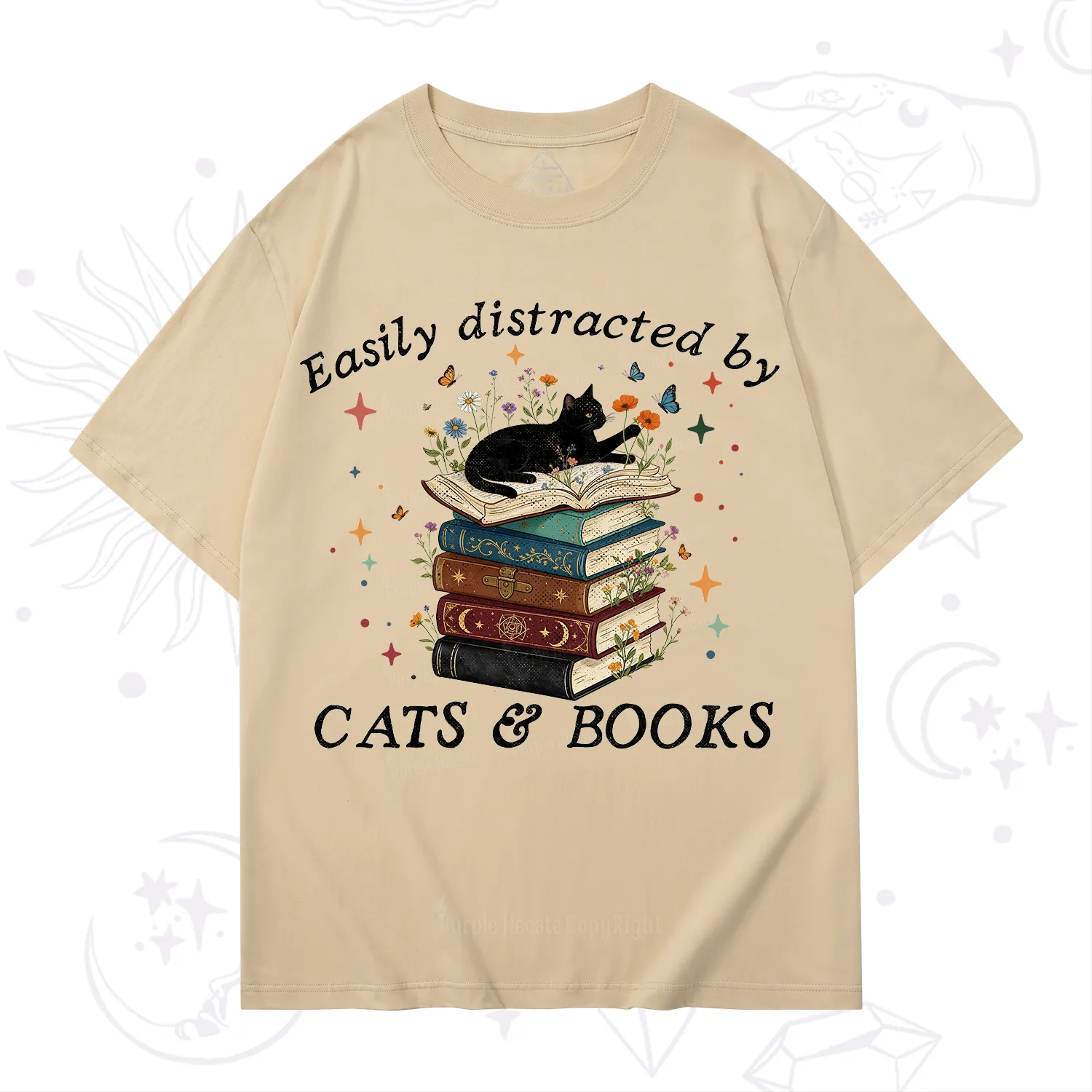 Purplehecate Easily Distracted By Cats And Books T-Shirt