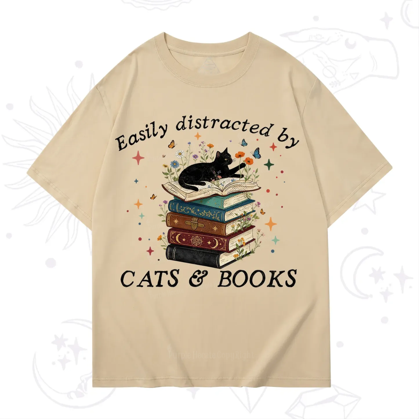 Purplehecate Easily Distracted By Cats And Books T-Shirt
