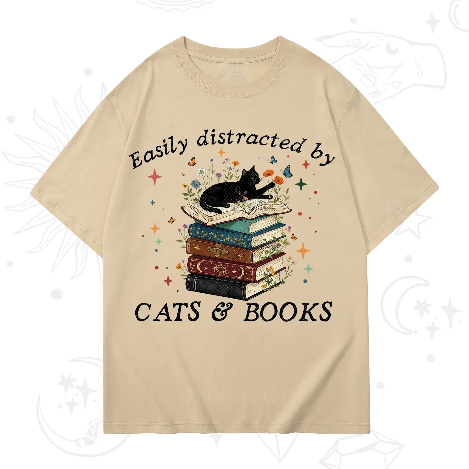Purplehecate Easily Distracted By Cats And Books T-Shirt