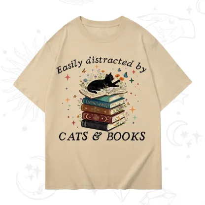 Purplehecate Easily Distracted By Cats And Books T-Shirt