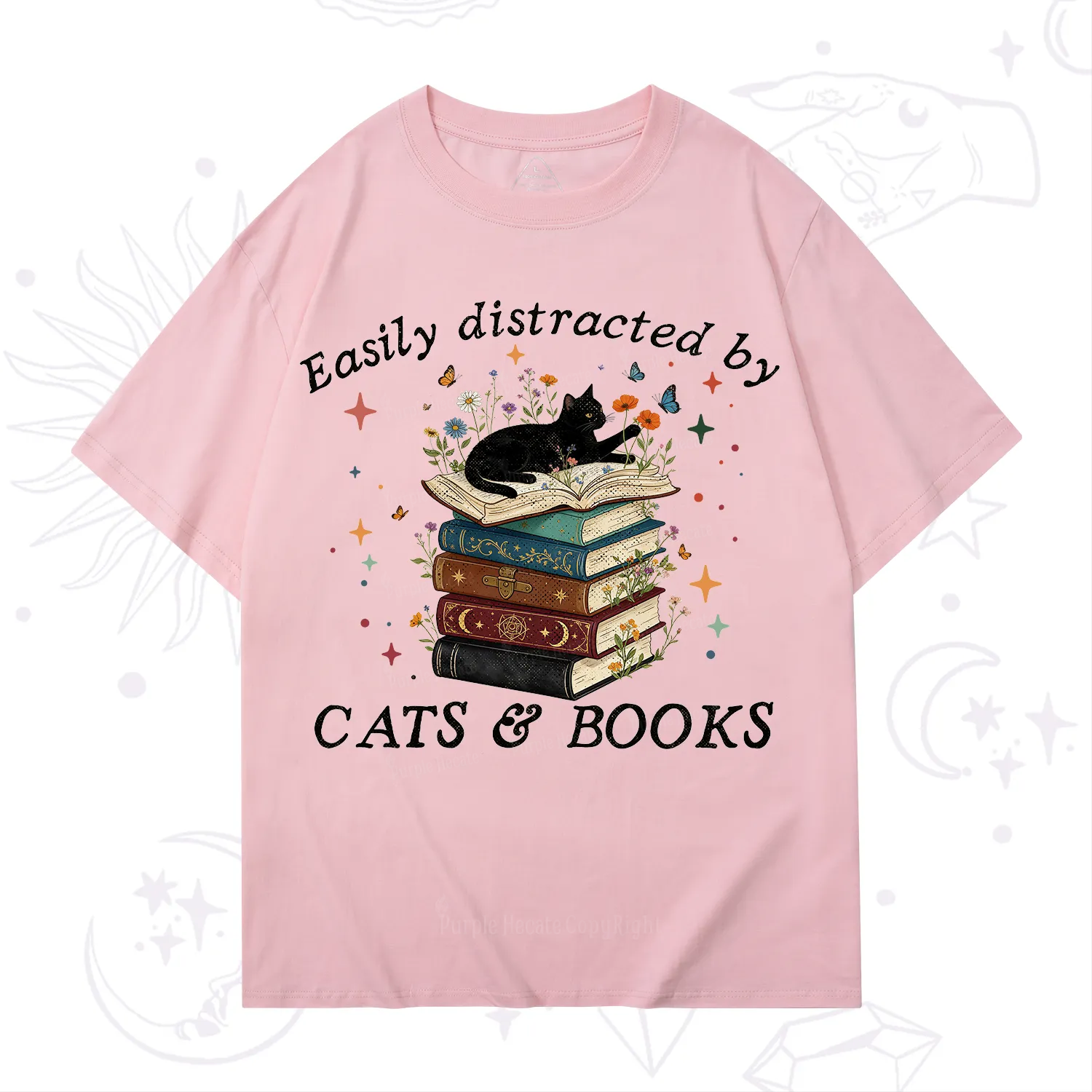 Purplehecate Easily Distracted By Cats And Books T-Shirt
