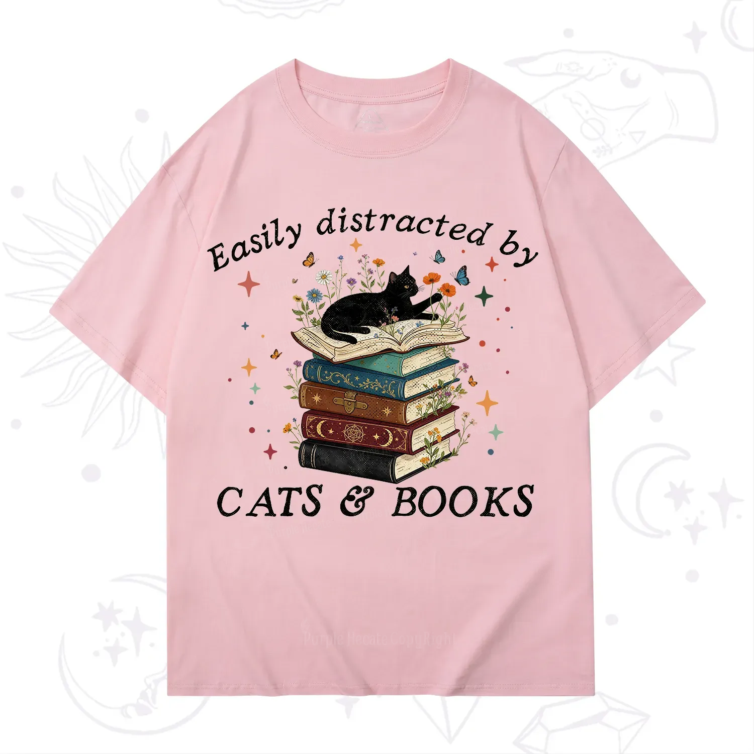 Purplehecate Easily Distracted By Cats And Books T-Shirt