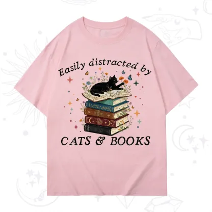 Purplehecate Easily Distracted By Cats And Books T-Shirt