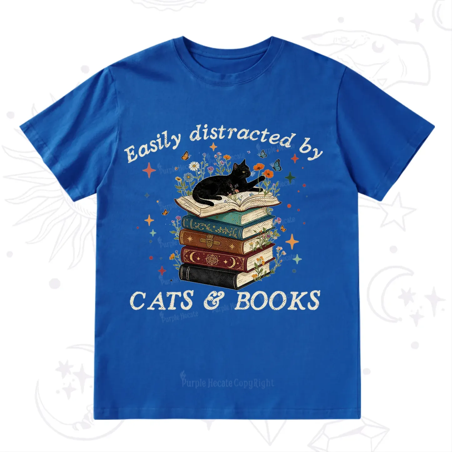 Purplehecate Easily Distracted By Cats And Books T-Shirt